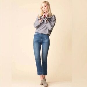 AMO Audrey Eclipse High Rise Straight Leg Cropped Jeans Front Seam Stretch Sz 28